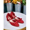 imageCoutgo Womens Chunky Low Heels Bow Closed Toe Ankle Strap Pumps Elegant Wedding Party Dress ShoesRed