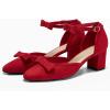 imageCoutgo Womens Chunky Low Heels Bow Closed Toe Ankle Strap Pumps Elegant Wedding Party Dress ShoesRed