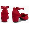 imageCoutgo Womens Chunky Low Heels Bow Closed Toe Ankle Strap Pumps Elegant Wedding Party Dress ShoesRed