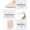 imageCoutgo Womens High Heels Closed Pointed Toe Ankle Strap Stiletto Pumps Dress Office ShoesNude