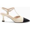 imageCoutgo Womens Kitten Heels Slingback Pumps Closed Pointed Toe Two Tone Ankle T Strap Office Dress ShoesBeige