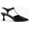 imageCoutgo Womens Kitten Heels Slingback Pumps Closed Pointed Toe Two Tone Ankle T Strap Office Dress ShoesBlack