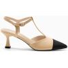 imageCoutgo Womens Kitten Heels Slingback Pumps Closed Pointed Toe Two Tone Ankle T Strap Office Dress ShoesKhaki