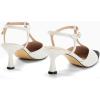 imageCoutgo Womens Kitten Heels Slingback Pumps Closed Pointed Toe Two Tone Ankle T Strap Office Dress ShoesWhite