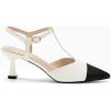 imageCoutgo Womens Kitten Heels Slingback Pumps Closed Pointed Toe Two Tone Ankle T Strap Office Dress ShoesWhite