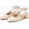 imageCoutgo Womens Mary Jane Chunky Low Heels Closed Square Toe Ankle Strap Pumps Wedding Party Dress ShoesBeige