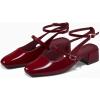 imageCoutgo Womens Mary Jane Chunky Low Heels Closed Square Toe Ankle Strap Pumps Wedding Party Dress ShoesDark Red