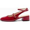 imageCoutgo Womens Mary Jane Chunky Low Heels Closed Square Toe Ankle Strap Pumps Wedding Party Dress ShoesRed