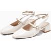 imageCoutgo Womens Mary Jane Chunky Low Heels Closed Square Toe Ankle Strap Pumps Wedding Party Dress ShoesWhite