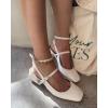 imageCoutgo Womens Mary Jane Chunky Low Heels Closed Square Toe Ankle Strap Pumps Wedding Party Dress ShoesWhite