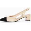 imageCoutgo Womens Slingback Kitten Heels Low Chunky Heel Splicing Toe Office Wedding Dress Pumps ShoesBeige
