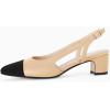 imageCoutgo Womens Slingback Kitten Heels Low Chunky Heel Splicing Toe Office Wedding Dress Pumps ShoesKhaki