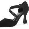 imageWomens One Cross Strap Pumps Pointed Toe Stiletto High Heels Buckle Strap Dress Shoes Cool Black