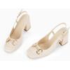 imageWomens Slingback Block Heels Closed Square Toe Dress Work Shoes Slip on Buckle Strap Business PumpsBeige