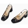 imageWomens Slingback Block Heels Closed Square Toe Dress Work Shoes Slip on Buckle Strap Business PumpsBlack