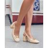 imageWomens Slingback Block Heels Closed Square Toe Dress Work Shoes Slip on Buckle Strap Business PumpsNude