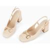 imageWomens Slingback Block Heels Closed Square Toe Dress Work Shoes Slip on Buckle Strap Business PumpsNude