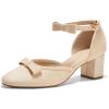 imageCoutgo Womens Chunky Low Heels Bow Closed Toe Ankle Strap Pumps Elegant Wedding Party Dress ShoesNude