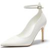 imageCoutgo Womens High Heels Closed Pointed Toe Ankle Strap Stiletto Pumps Dress Office ShoesWhite