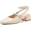 imageCoutgo Womens Mary Jane Chunky Low Heels Closed Square Toe Ankle Strap Pumps Wedding Party Dress ShoesBeige