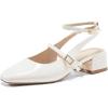 imageCoutgo Womens Mary Jane Chunky Low Heels Closed Square Toe Ankle Strap Pumps Wedding Party Dress ShoesWhite