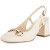 imageWomens Slingback Block Heels Closed Square Toe Dress Work Shoes Slip on Buckle Strap Business PumpsBeige