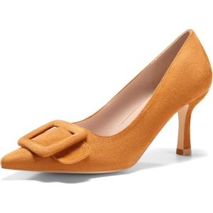 imageCoutgo Womens Closed Pointed Toe Pumps Stiletto High Heels Wedding Party Dress ShoesBrownsuede