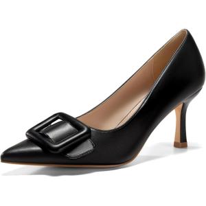 imageCoutgo Womens Closed Pointed Toe Pumps Stiletto High Heels Wedding Party Dress ShoesCool Blackleather