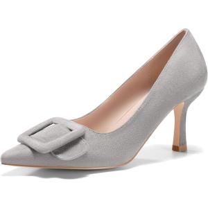imageCoutgo Womens Closed Pointed Toe Pumps Stiletto High Heels Wedding Party Dress ShoesGreysuede