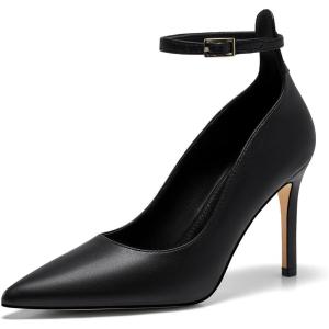 imageCoutgo Womens High Heels Closed Pointed Toe Ankle Strap Stiletto Pumps Dress Office ShoesBlack