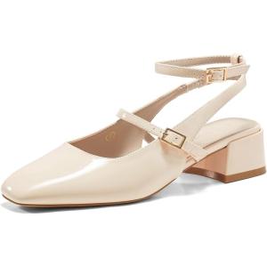 imageCoutgo Womens Mary Jane Chunky Low Heels Closed Square Toe Ankle Strap Pumps Wedding Party Dress ShoesBeige