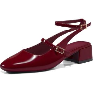 imageCoutgo Womens Mary Jane Chunky Low Heels Closed Square Toe Ankle Strap Pumps Wedding Party Dress ShoesDark Red