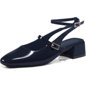 imageCoutgo Womens Mary Jane Chunky Low Heels Closed Square Toe Ankle Strap Pumps Wedding Party Dress ShoesNavy