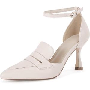 imageCoutgo Womens Pointed Toe Stiletto Heels Ankle Strap Pumps Party Wedding Dress ShoesBeige