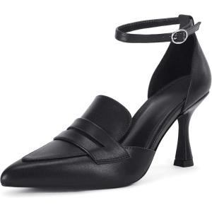 imageCoutgo Womens Pointed Toe Stiletto Heels Ankle Strap Pumps Party Wedding Dress ShoesBlack