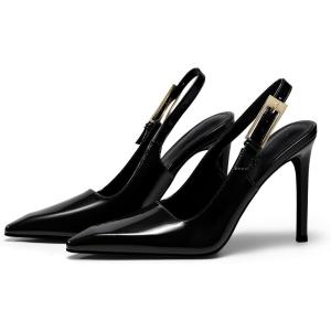 imageCoutgo Womens Slingback High Heels Pointed Toe Stilettos Metal Buckle Dress Party Pump ShoesBlack