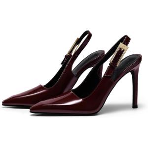 imageCoutgo Womens Slingback High Heels Pointed Toe Stilettos Metal Buckle Dress Party Pump ShoesBurgundy