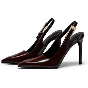 imageCoutgo Womens Slingback High Heels Pointed Toe Stilettos Metal Buckle Dress Party Pump ShoesRedBrown