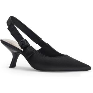 imageCoutgo Womens Slingback Kitten Heels Closed Pointed Toe Bowknot Knitted Slip On Work Pumps Dress ShoesBlack Satin
