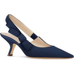 imageCoutgo Womens Slingback Kitten Heels Closed Pointed Toe Bowknot Knitted Slip On Work Pumps Dress ShoesNavy