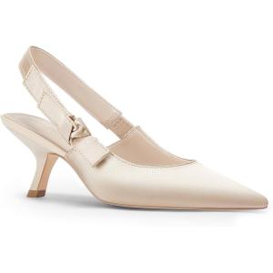 imageCoutgo Womens Slingback Kitten Heels Closed Pointed Toe Bowknot Knitted Slip On Work Pumps Dress ShoesNude Satin