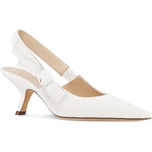 imageCoutgo Womens Slingback Kitten Heels Closed Pointed Toe Bowknot Knitted Slip On Work Pumps Dress ShoesWhite