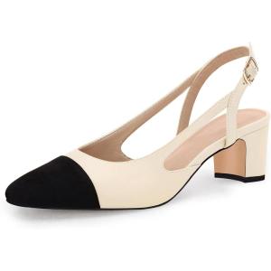 imageCoutgo Womens Slingback Kitten Heels Low Chunky Heel Splicing Toe Office Wedding Dress Pumps ShoesBeige