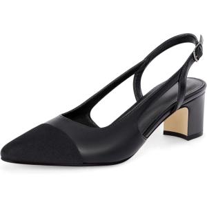 imageCoutgo Womens Slingback Kitten Heels Low Chunky Heel Splicing Toe Office Wedding Dress Pumps ShoesBlack