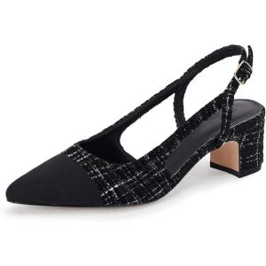 imageCoutgo Womens Slingback Kitten Heels Low Chunky Heel Splicing Toe Office Wedding Dress Pumps ShoesBlack Knit