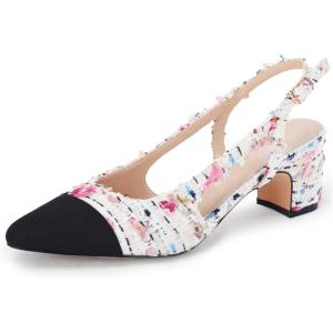 imageCoutgo Womens Slingback Kitten Heels Low Chunky Heel Splicing Toe Office Wedding Dress Pumps ShoesMulti Knit