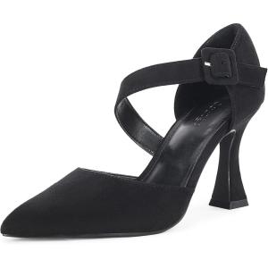 imageWomens One Cross Strap Pumps Pointed Toe Stiletto High Heels Buckle Strap Dress Shoes Cool Black