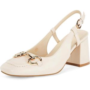imageWomens Slingback Block Heels Closed Square Toe Dress Work Shoes Slip on Buckle Strap Business PumpsBeige