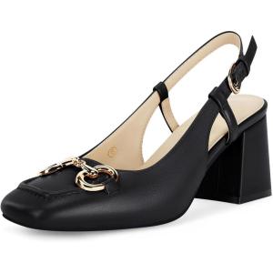 imageWomens Slingback Block Heels Closed Square Toe Dress Work Shoes Slip on Buckle Strap Business PumpsBlack