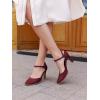 imageCoutgo Womens Chunky High Heels Closed Pointed Toe Ankle Strap Pumps Vintage DOrsay Dress Party ShoesMaroon